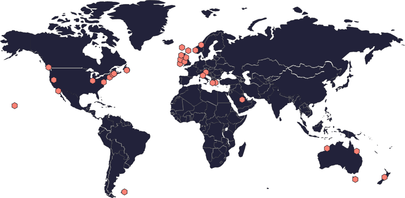 World map of the countries James Sibley has filmed in