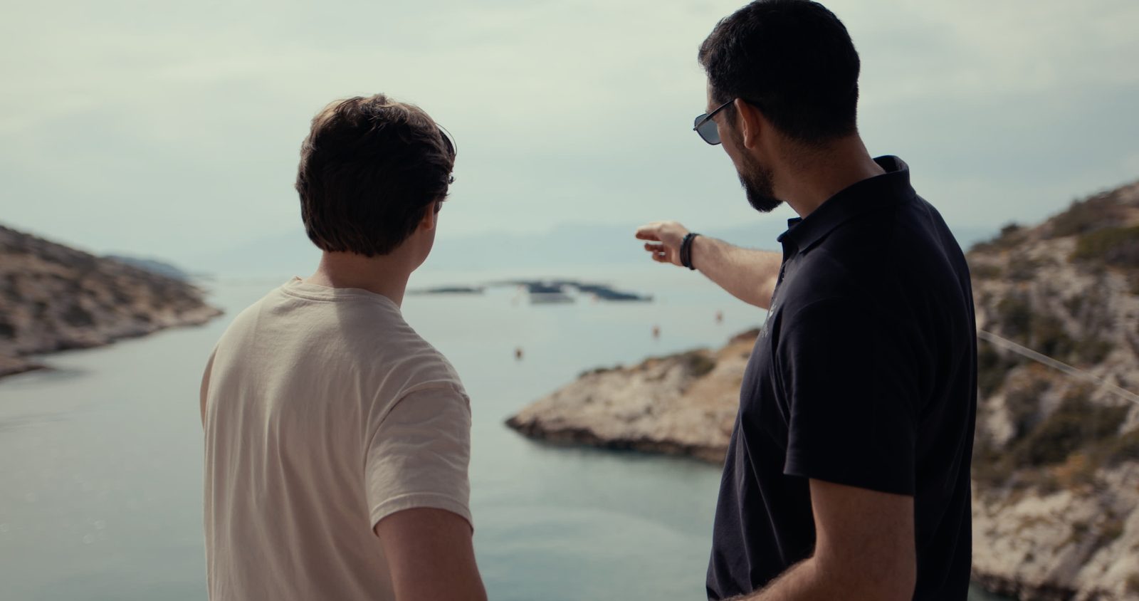 James filming on a fish farm